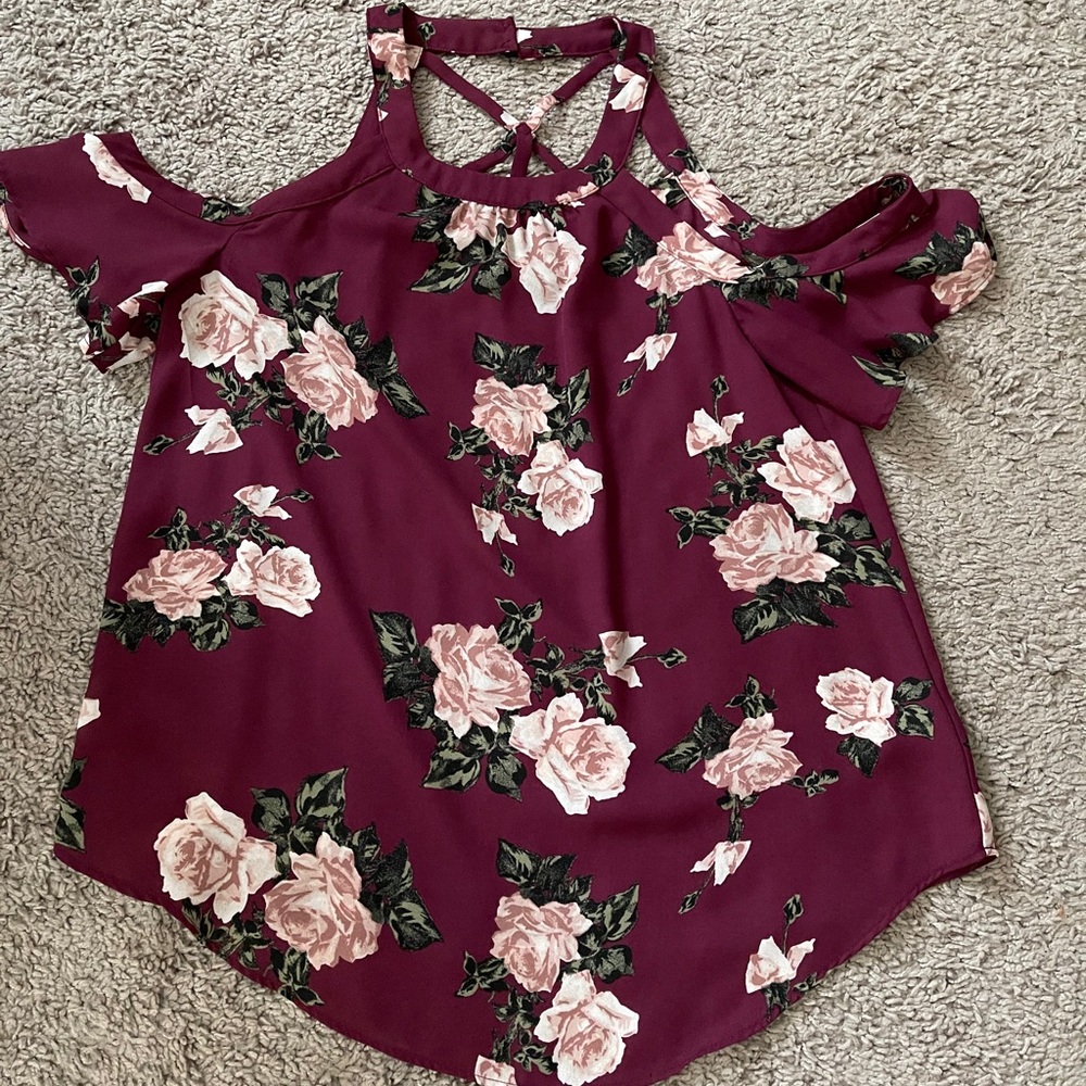 off the shoulder floral shirt